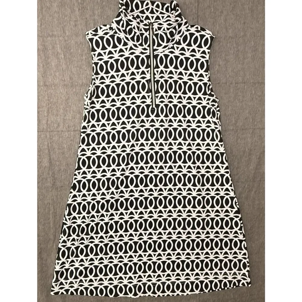 Lulu B Dress Womens XL Geometric 3/4 Zip Black White Stretch Knee Length - Picture 2 of 7